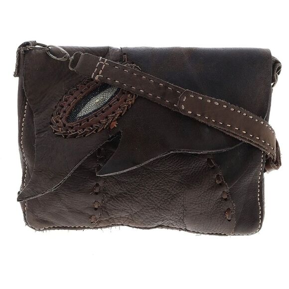 Atlas Goods Handmade Bohemian Brown Stingray Leather Evil Eye Messenger Bag - Picture 3 of 7